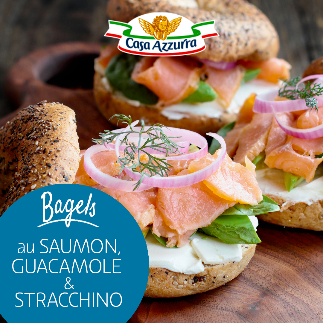 Bagels au saumon, guacamole et stracchino