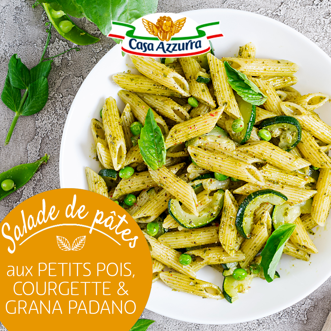 Salade de pâtes aux petits pois, courgettes et grana padano Casa Azzurra