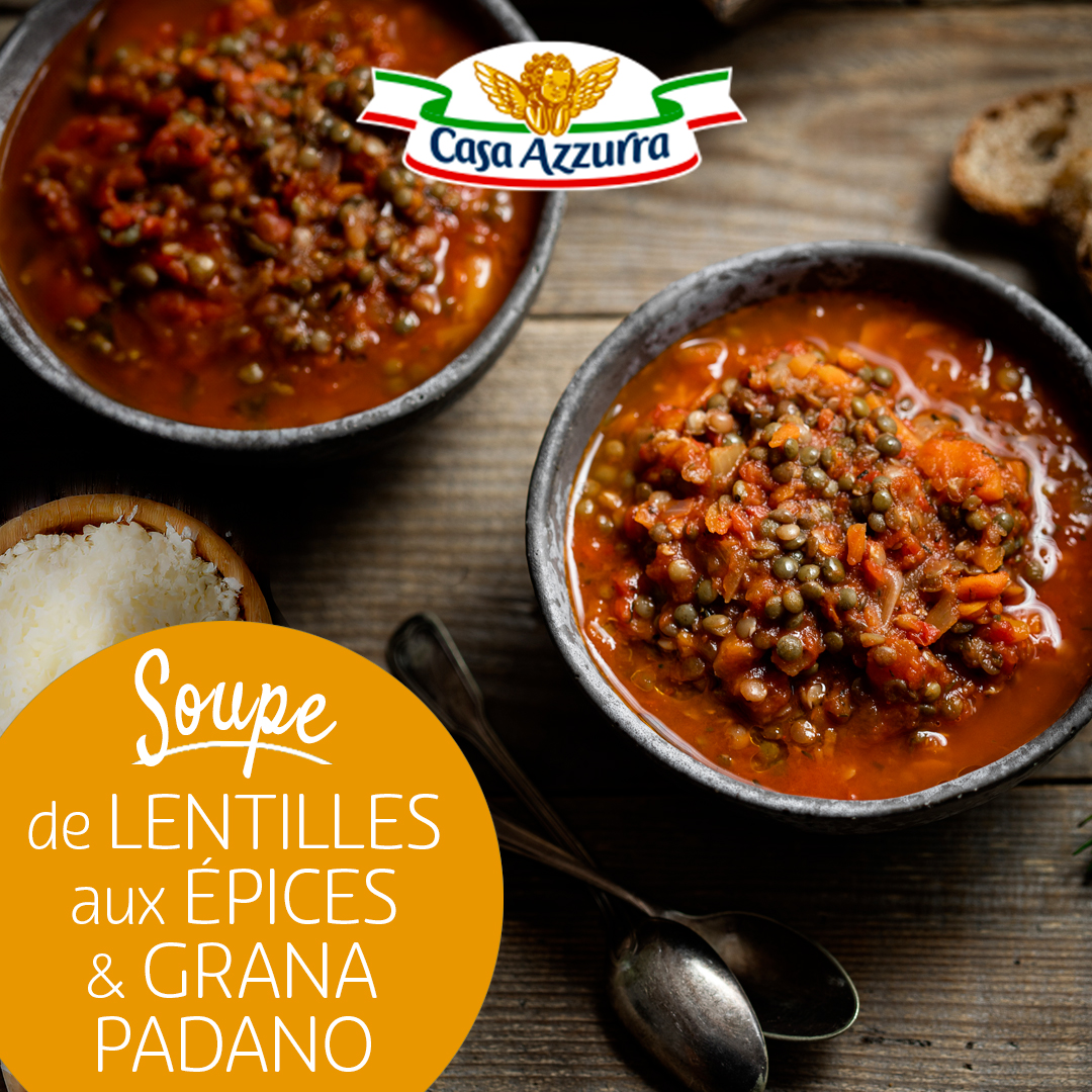 Soupe de lentilles aux épices et grana padano Casa Azzurra