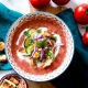 Gaspacho de tomates à la menthe et burrata