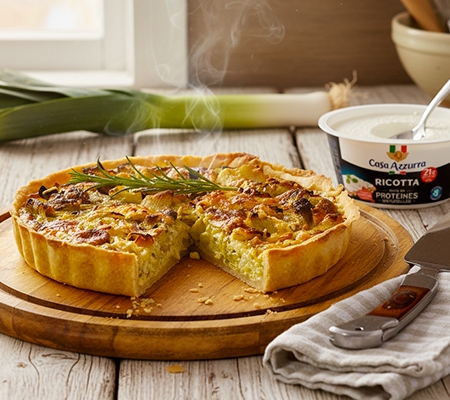 Tarte salée aux poireaux et à la ricotta Casa Azzurra riche en protéines naturelles
