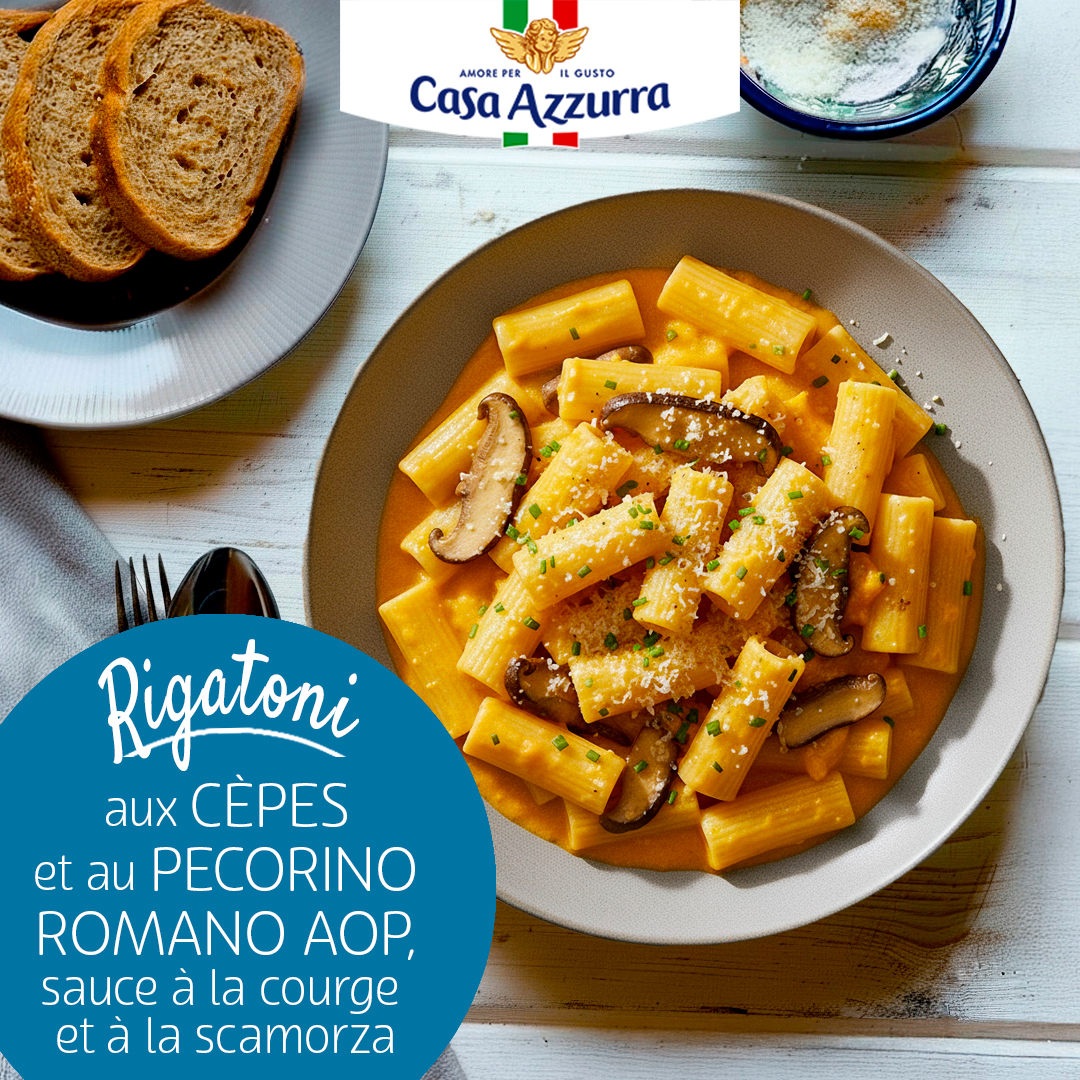 Rigatoni aux cèpes et pecorino romano aop sauce courge et scamorza Casa Azzurra