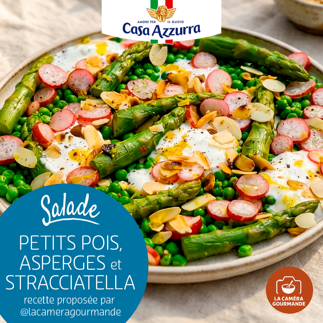 Salade de petits pois, asperges et stracciatella Casa Azzurra