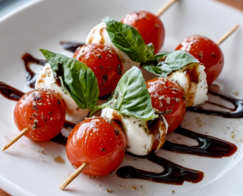 Brochettes caprese aux billes de mozzarella Casa Azzurra