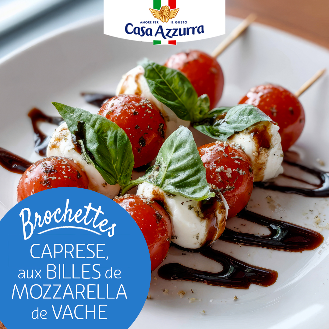 Brochettes Caprese aux billes de mozzarella Casa Azzurra