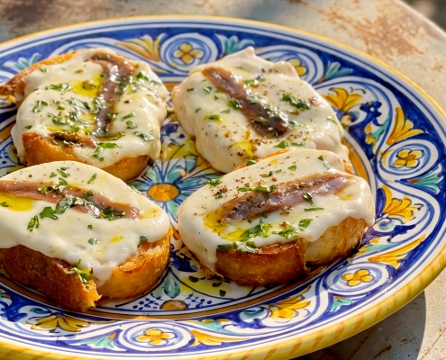 Crostini alla romana avec mozzarella di latte di bufala Casa Azzurra